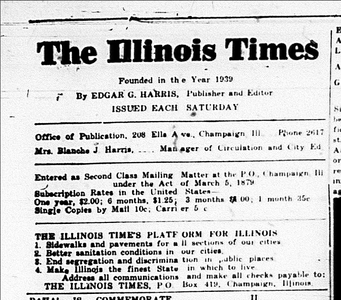 Illinois Times, a Newspaper for the Black CU Community Urbana Free